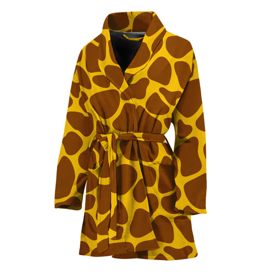 Yellow Brown Giraffe Pattern Print Women's Bathrobe