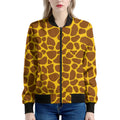 Yellow Brown Giraffe Pattern Print Women's Bomber Jacket