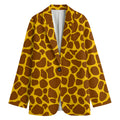 Yellow Brown Giraffe Pattern Print Women's Cotton Blazer