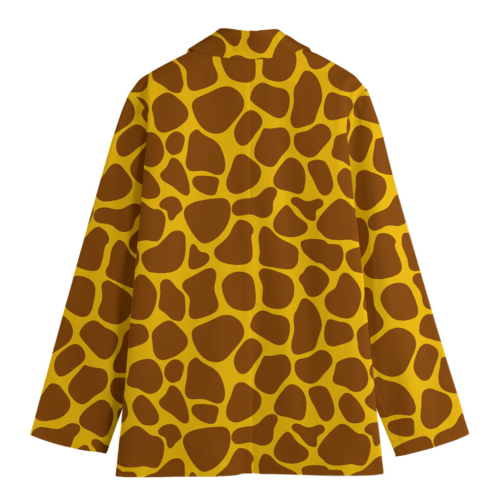 Yellow Brown Giraffe Pattern Print Women's Cotton Blazer
