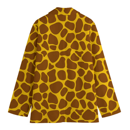 Yellow Brown Giraffe Pattern Print Women's Cotton Blazer