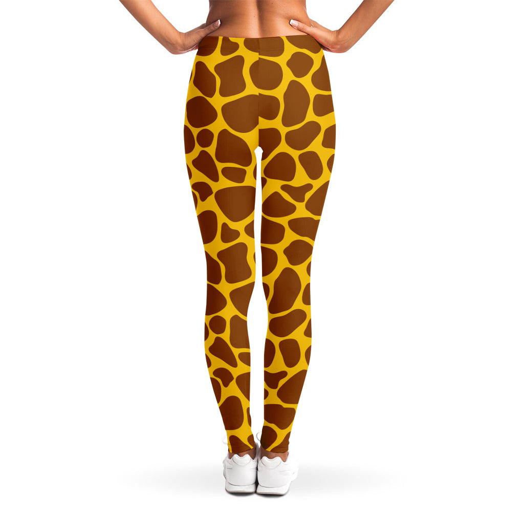 Yellow Brown Giraffe Pattern Print Women's Leggings