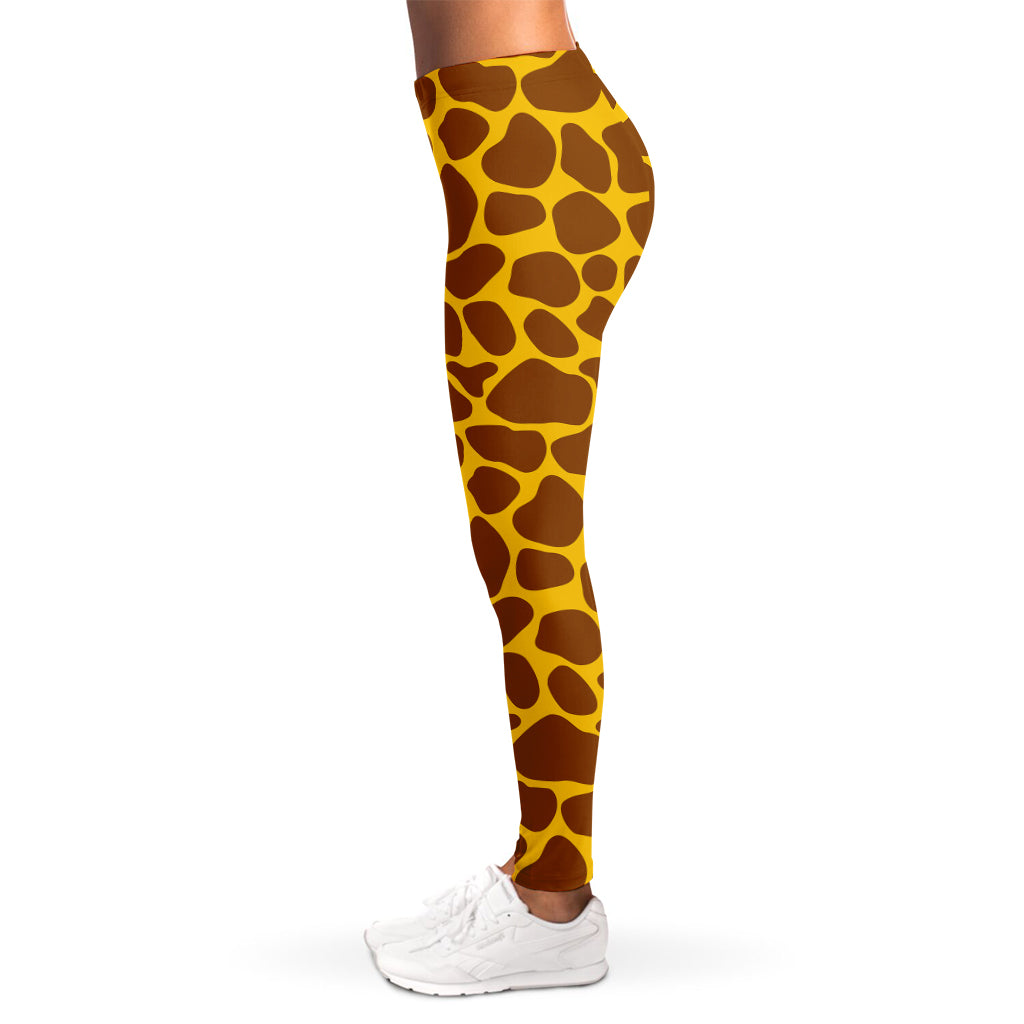 Yellow Brown Giraffe Pattern Print Women's Leggings