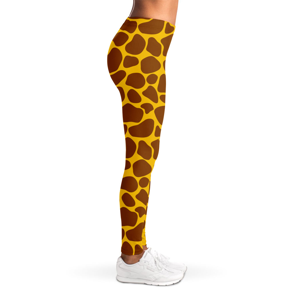 Yellow Brown Giraffe Pattern Print Women's Leggings