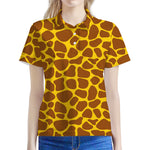 Yellow Brown Giraffe Pattern Print Women's Polo Shirt