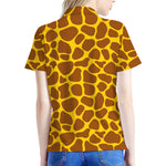 Yellow Brown Giraffe Pattern Print Women's Polo Shirt