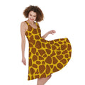 Yellow Brown Giraffe Pattern Print Sleeveless Knee Length Dress