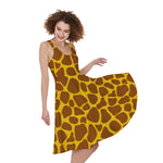 Yellow Brown Giraffe Pattern Print Women's Sleeveless Dress
