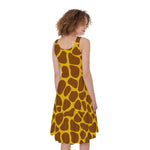 Yellow Brown Giraffe Pattern Print Women's Sleeveless Dress