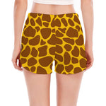 Yellow Brown Giraffe Pattern Print Women's Split Running Shorts