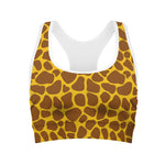 Yellow Brown Giraffe Pattern Print Women's Sports Bra