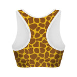 Yellow Brown Giraffe Pattern Print Women's Sports Bra