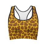 Yellow Brown Giraffe Pattern Print Women's Sports Bra