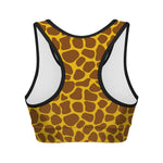 Yellow Brown Giraffe Pattern Print Women's Sports Bra