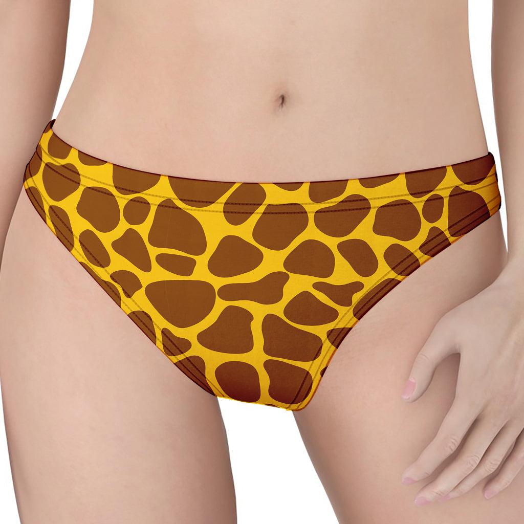 Yellow Brown Giraffe Pattern Print Women's Thong