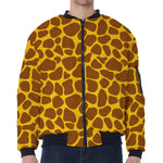 Yellow Brown Giraffe Pattern Print Zip Sleeve Bomber Jacket