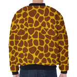 Yellow Brown Giraffe Pattern Print Zip Sleeve Bomber Jacket