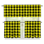 Yellow Buffalo Plaid Print 3 Piece Kitchen Curtains