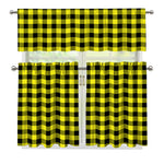 Yellow Buffalo Plaid Print 3 Piece Kitchen Curtains