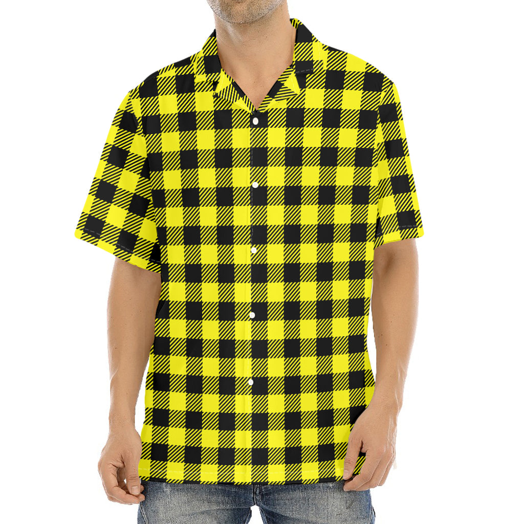 Yellow Buffalo Plaid Print Aloha Shirt