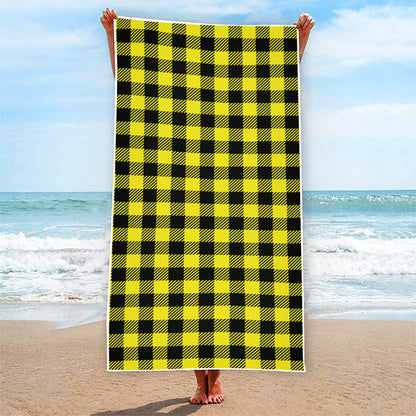 Yellow Buffalo Plaid Print Beach Towel