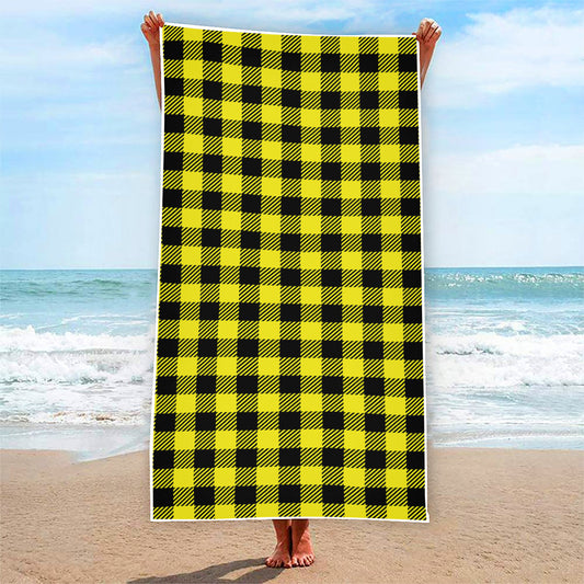 Yellow Buffalo Plaid Print Beach Towel
