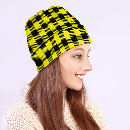 Yellow Buffalo Plaid Print Beanie