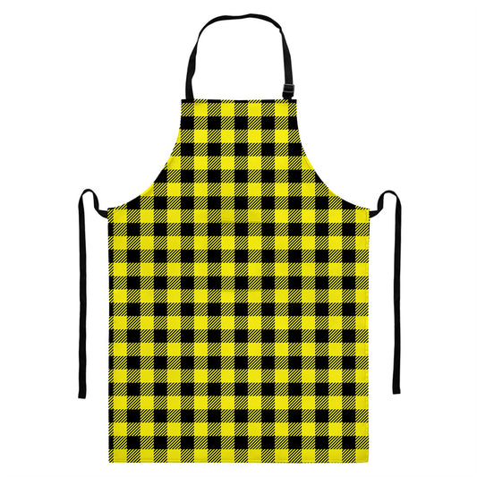 Yellow Buffalo Plaid Print Bib Apron With Pocket