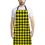 Yellow Buffalo Plaid Print Bib Apron With Pocket