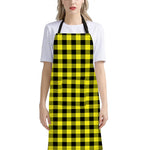 Yellow Buffalo Plaid Print Bib Apron With Pocket