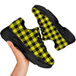 Yellow Buffalo Plaid Print Black Chunky Shoes