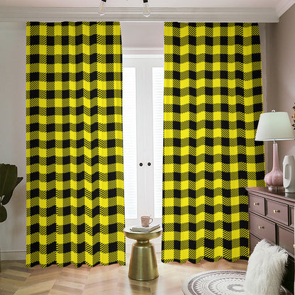 Yellow Buffalo Plaid Print Blackout Pencil Pleat Curtains