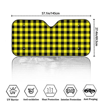 Yellow Buffalo Plaid Print Car Windshield Sun Shade