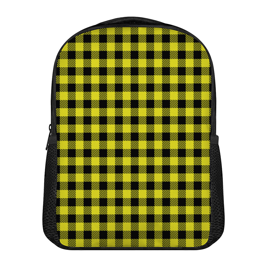 Yellow Buffalo Plaid Print Casual Backpack
