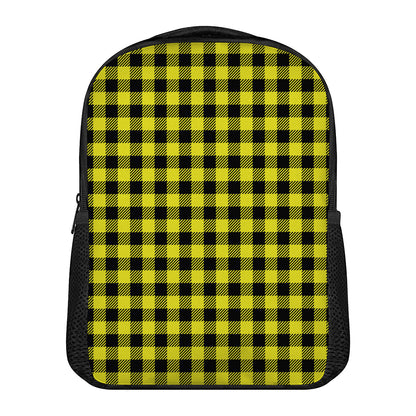 Yellow Buffalo Plaid Print Casual Backpack