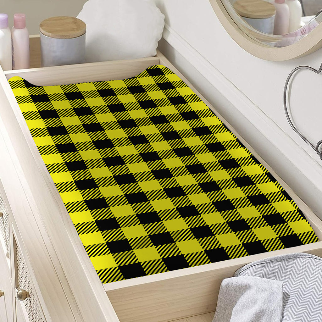 Yellow Buffalo Plaid Print Changing Pad Cover