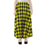 Yellow Buffalo Plaid Print Chiffon Maxi Skirt