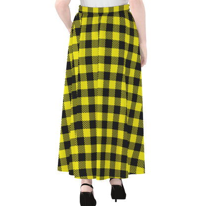 Yellow Buffalo Plaid Print Chiffon Maxi Skirt