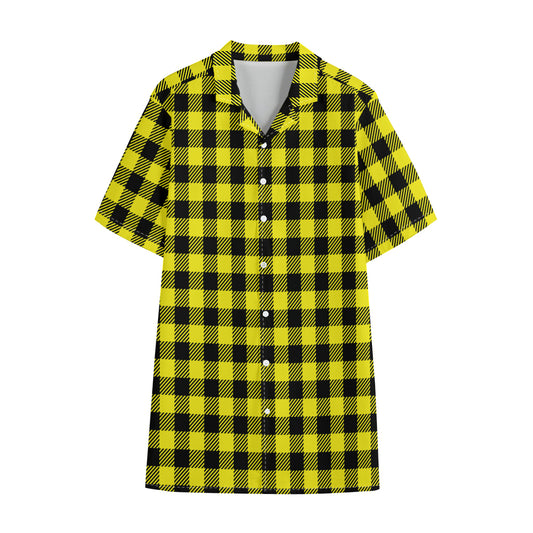 Yellow Buffalo Plaid Print Cotton Hawaiian Shirt