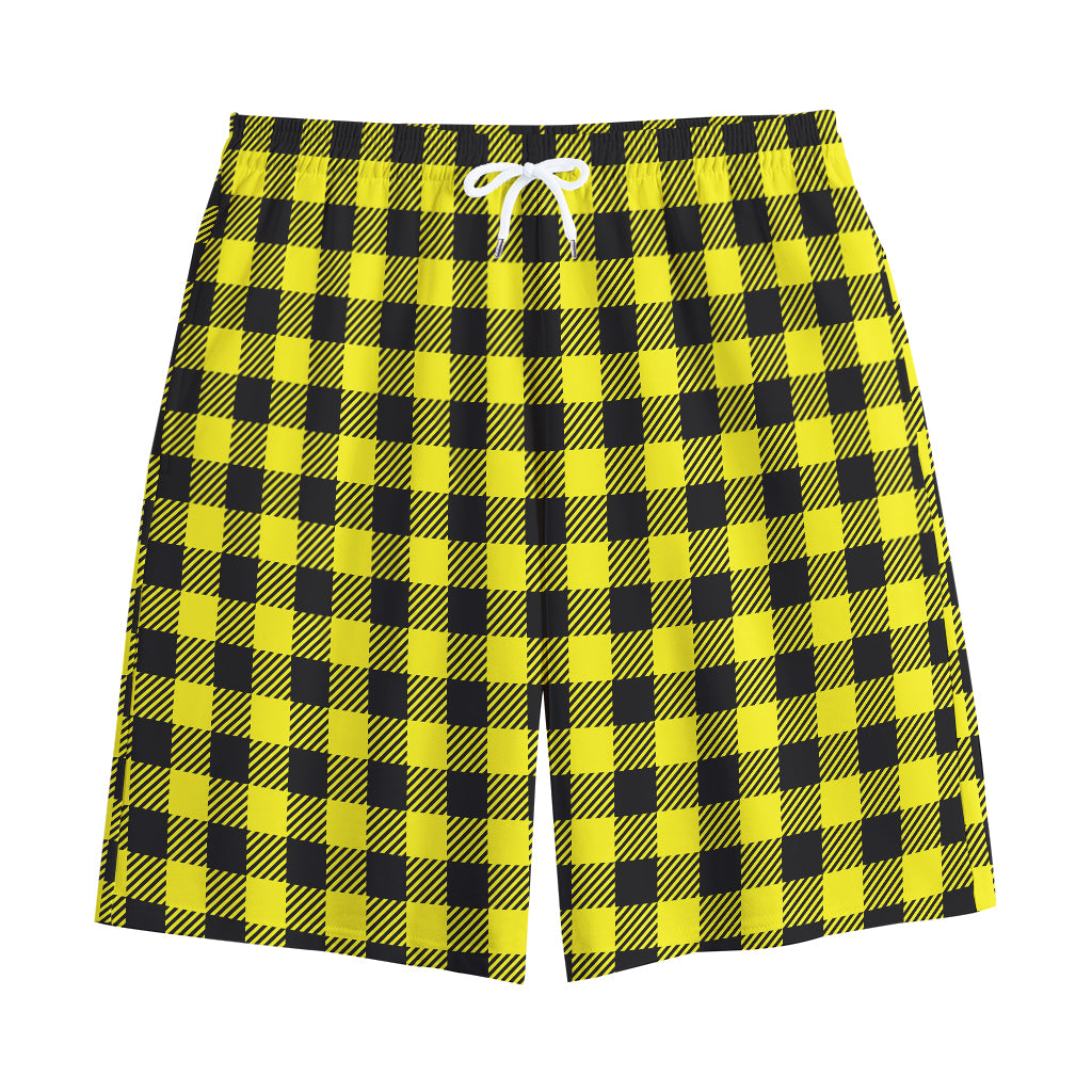 Yellow Buffalo Plaid Print Cotton Shorts