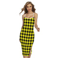 Yellow Buffalo Plaid Print Cross Back Cami Dress