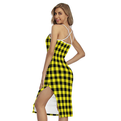 Yellow Buffalo Plaid Print Cross Back Cami Dress