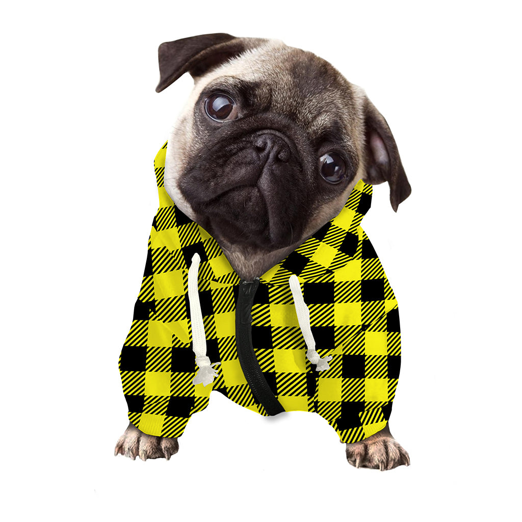 Yellow Buffalo Plaid Print Dog Zip Up Hoodie
