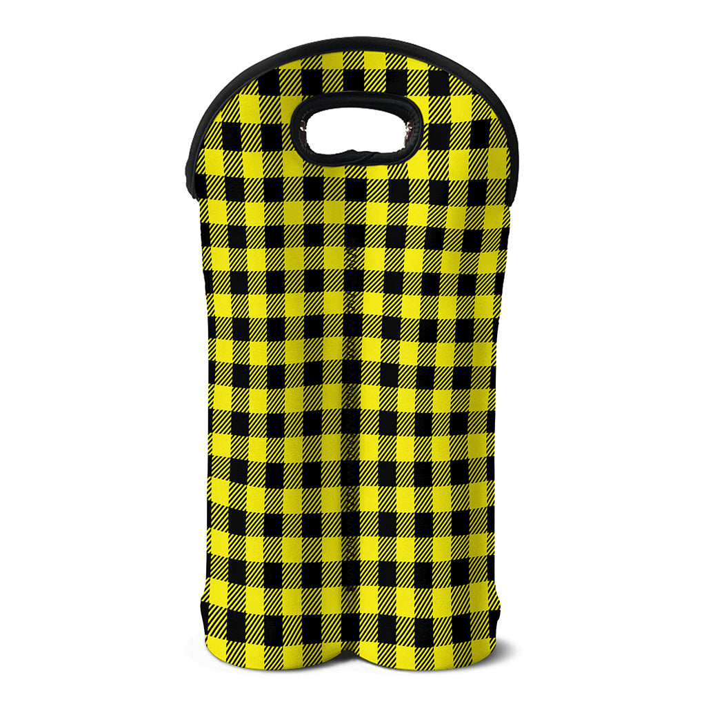 Yellow Buffalo Plaid Print Double Neoprene Wine Tote