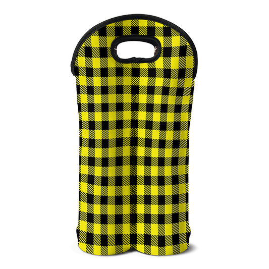 Yellow Buffalo Plaid Print Double Neoprene Wine Tote