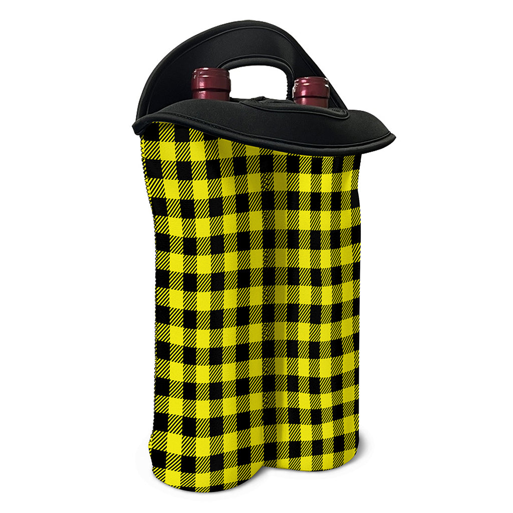 Yellow Buffalo Plaid Print Double Neoprene Wine Tote