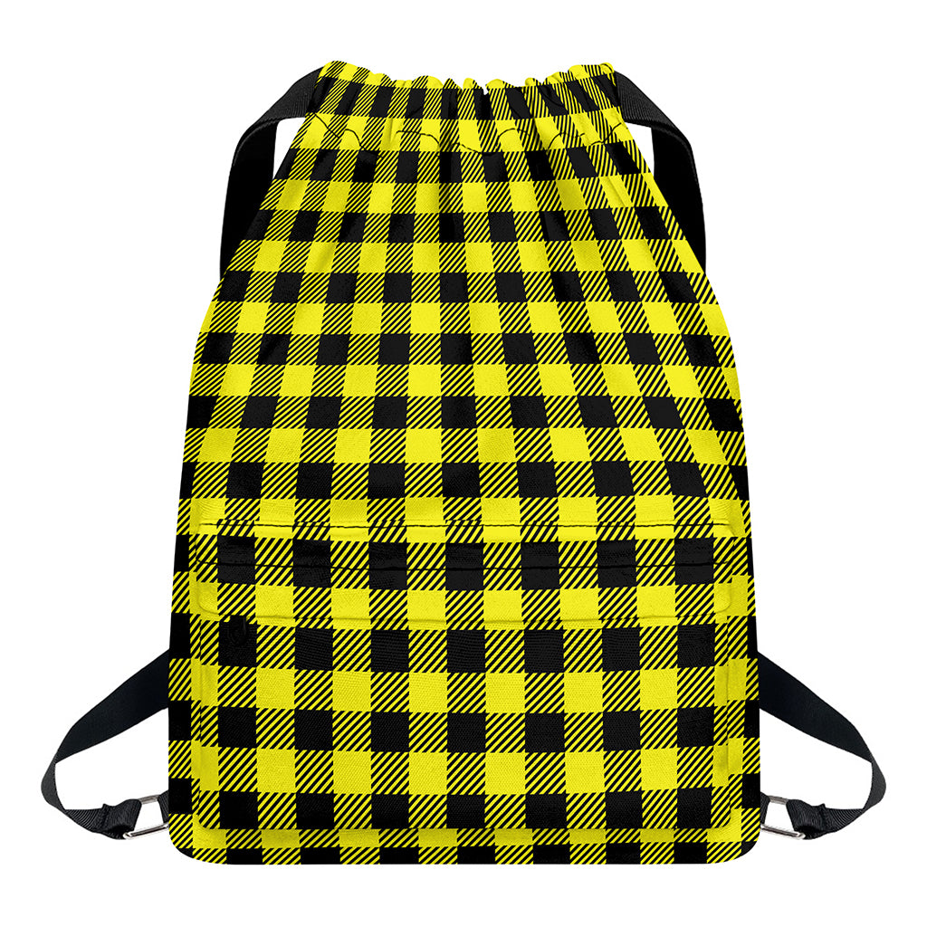 Yellow Buffalo Plaid Print Drawstring Backpack