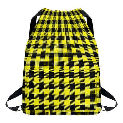 Yellow Buffalo Plaid Print Drawstring Backpack