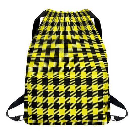 Yellow Buffalo Plaid Print Drawstring Backpack