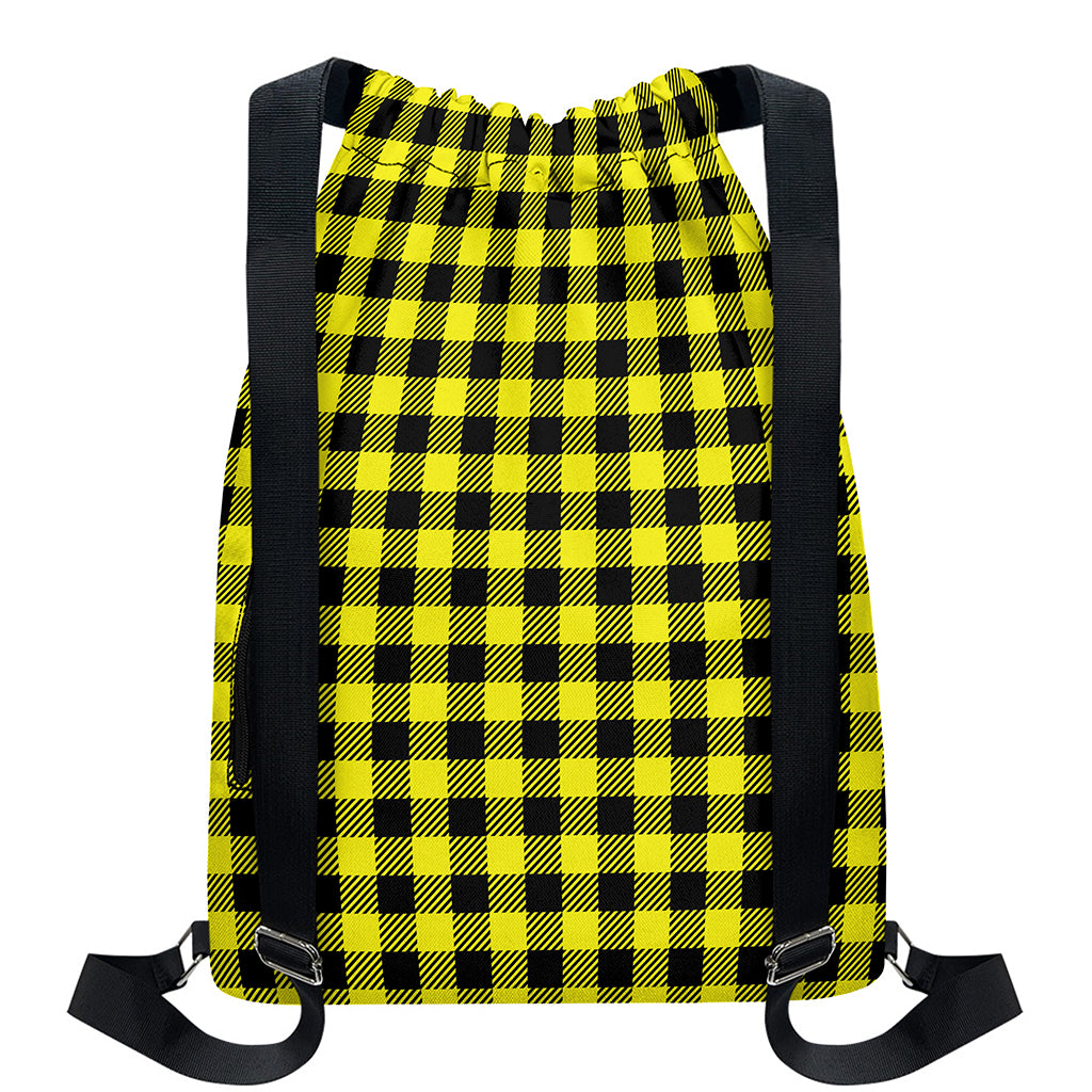 Yellow Buffalo Plaid Print Drawstring Backpack